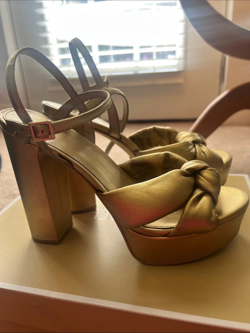 Michael Kors Metallic Gold “Josie” Knotted Platform Heels